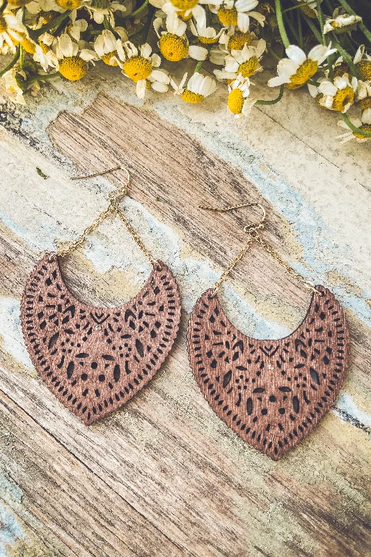 Hoop earrings with hammered copper for a warm and rustic aesthetic-Beautiful Brown Wood Statement Earrings