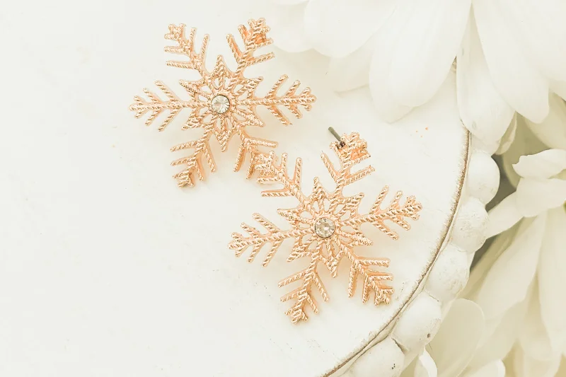 Hoop earrings with infinity loop designs for a continuous and eternal shape-Beautiful Gold and Crystal Snowflake Earrings