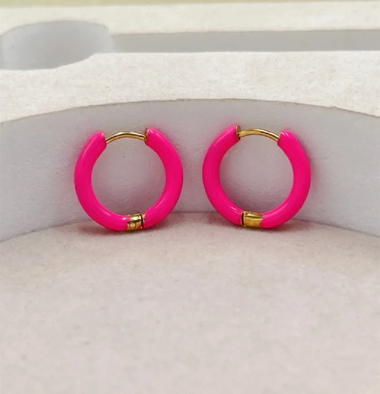 Best hoop earrings with matte finish for a sophisticated, understated design-Beautiful Pink Fushica Huggie Earrings