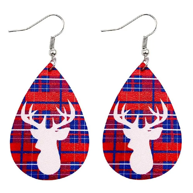 Hoop earrings with polished silver finish for a shiny, modern appeal-Beautiful Holiday Red Plaid Deer Earrings