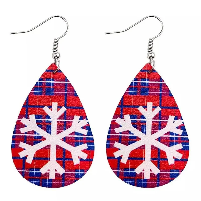 Hoop earrings with resin accents for a bold and colorful design-Beautiful Holiday Red Plaid Snowflake Earrings