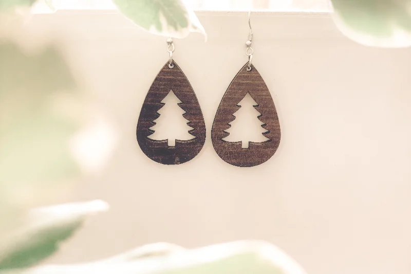 Hoop earrings with stacked layers for a bold and textured design-Beautiful Rustic Wood Tree Earrings