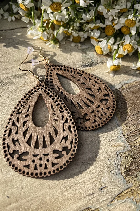 Hoop earrings with dangling charms for a playful and fun look-Beautiful Brown Wood Statement Earrings