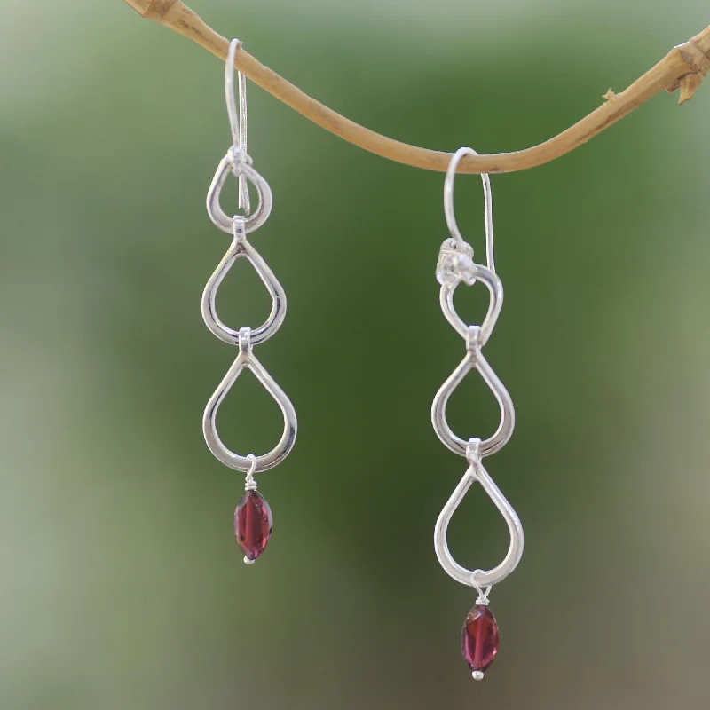 Best hoop earrings with sterling silver for an affordable and chic design-Berkah Rain Sterling Silver Raindrop Faceted Red Garnet Dangle Earrings