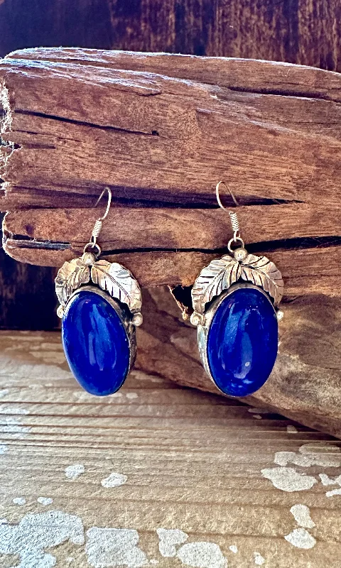 Hoop earrings with circle designs for a classic and timeless shape-BETTA LEE Navajo Lapis and Silver Earrings • 22g