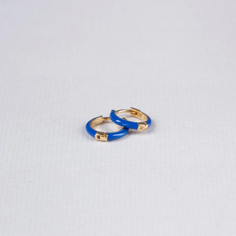 Hoop earrings with floral motifs for a feminine and nature-inspired look-Blue Enamel Hoop Earrings