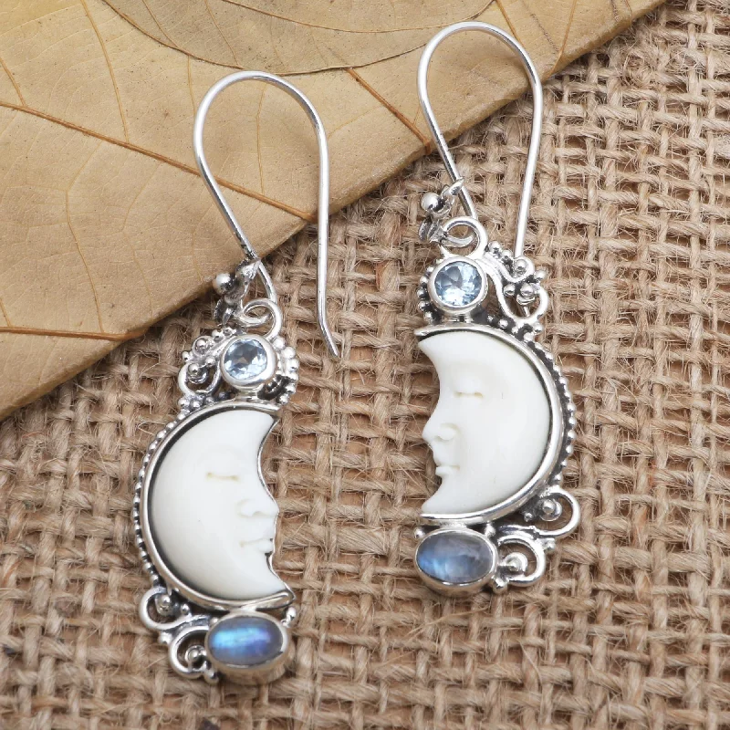 Hoop earrings with circle designs for a classic and timeless shape-Blue Light Hand Crafted Blue Topaz and Rainbow Moonstone Earrings