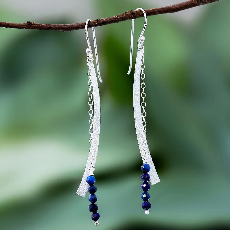 Best hoop earrings with sparkling cubic zirconia for a brilliant, budget-friendly effect-Bright Curve Modern Lapis Lazuli Beaded Dangle Earrings from Thailand