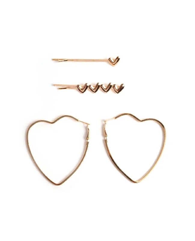 Hoop earrings with twisted metal designs for a dynamic and modern style-Bright Heart Hoop Earring Set