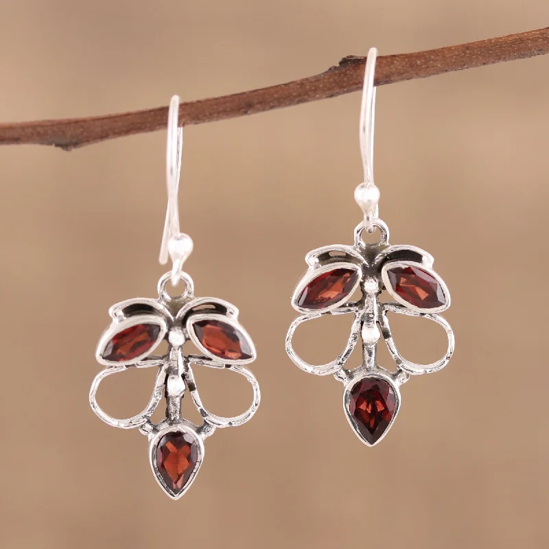 Hoop earrings with removable pendants for a versatile and customizable accessory-Burnt Leaves Handmade 925 Sterling Silver Garnet Autumn Leaf Earrings