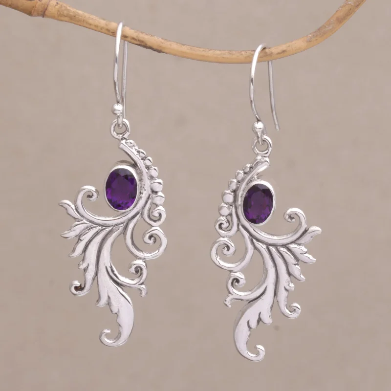 Hoop earrings with snake print designs for an edgy, wild appearance-By the Wind Amethyst and Sterling Silver Dangle Earrings from Bali