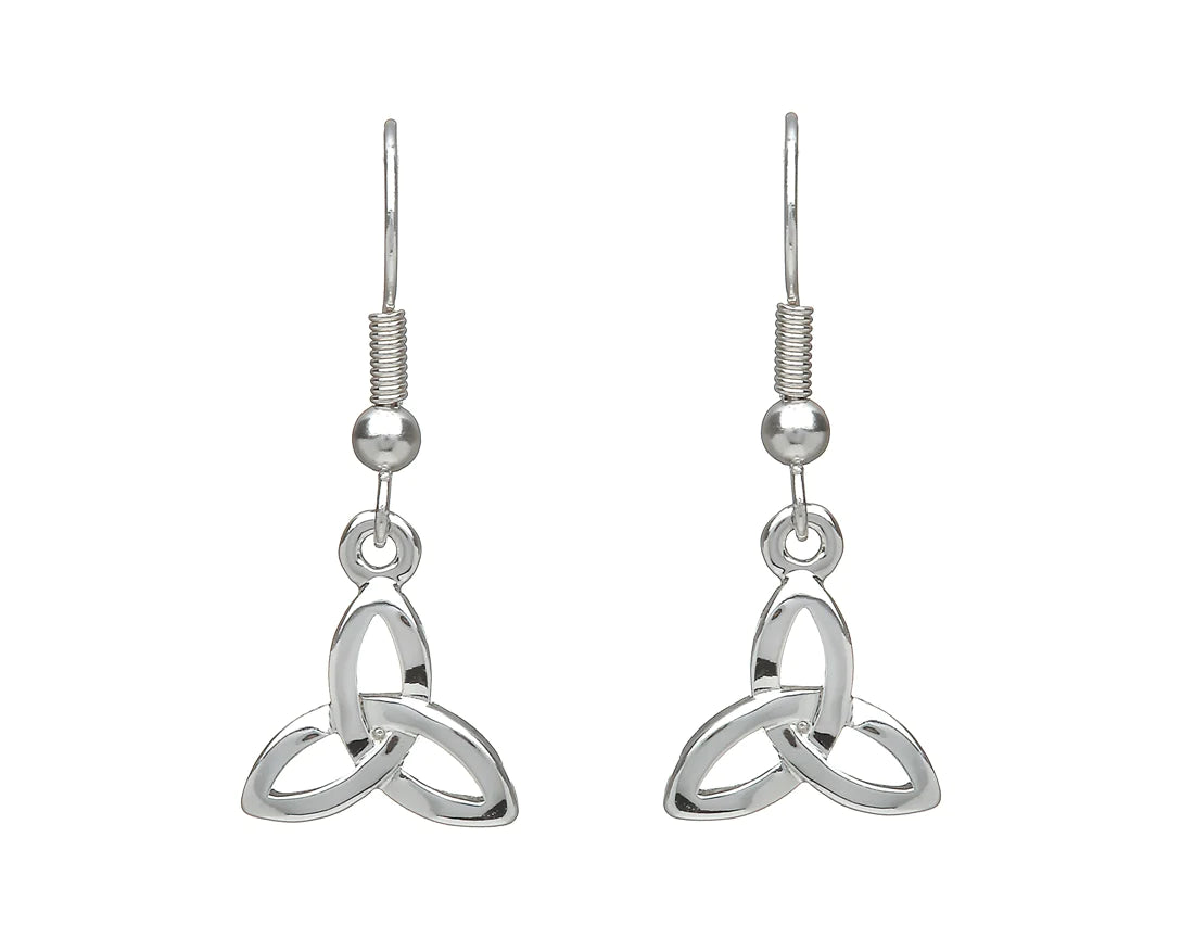 Best hoop earrings with geometric pendants for a modern, chic appeal-Celtic Trinity Knot Drop Silver Plated Earrings by Woods Celtic Jewllery