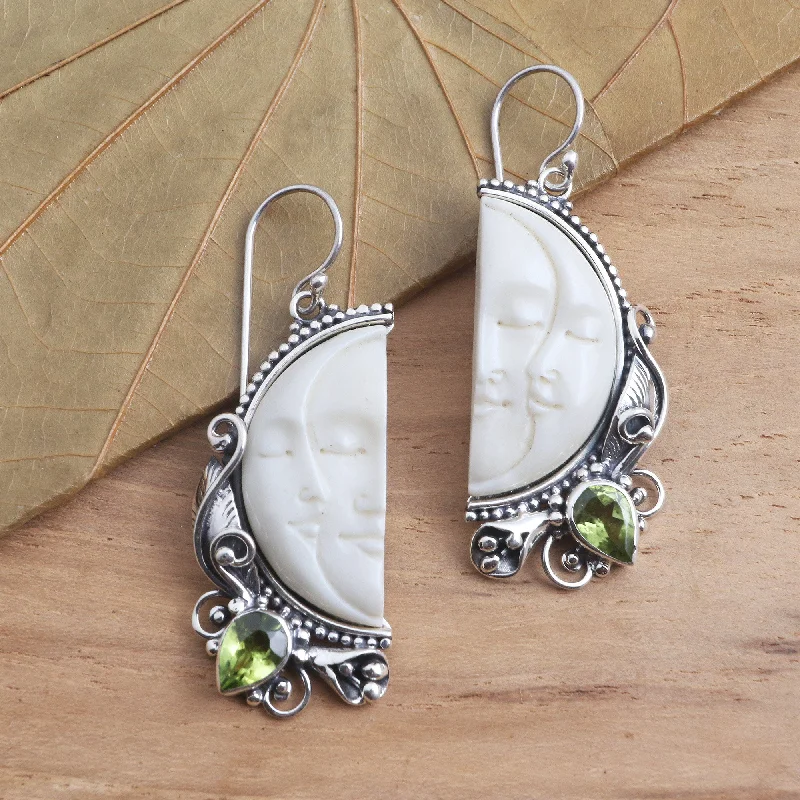 Best hoop earrings with smooth ceramic finishes for a polished, clean style-Cheek to Cheek Peridot and Sterling Silver Moon Dangle Earrings