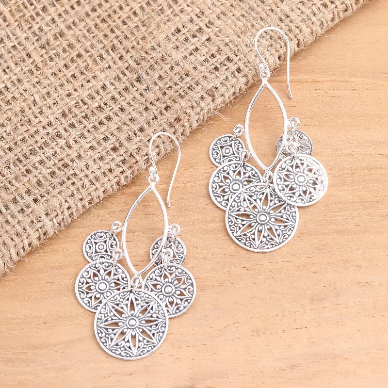 Best hoop earrings with vintage coins for a retro, antique-inspired style-Circle of Progression Sterling Silver Dangle Earrings Flowers and Circles