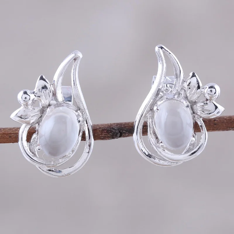 Best hoop earrings with geometric hexagon shapes for a modern, angular look-Classic Paisley Rhodium Plated Moonstone Paisley Button Earrings from India