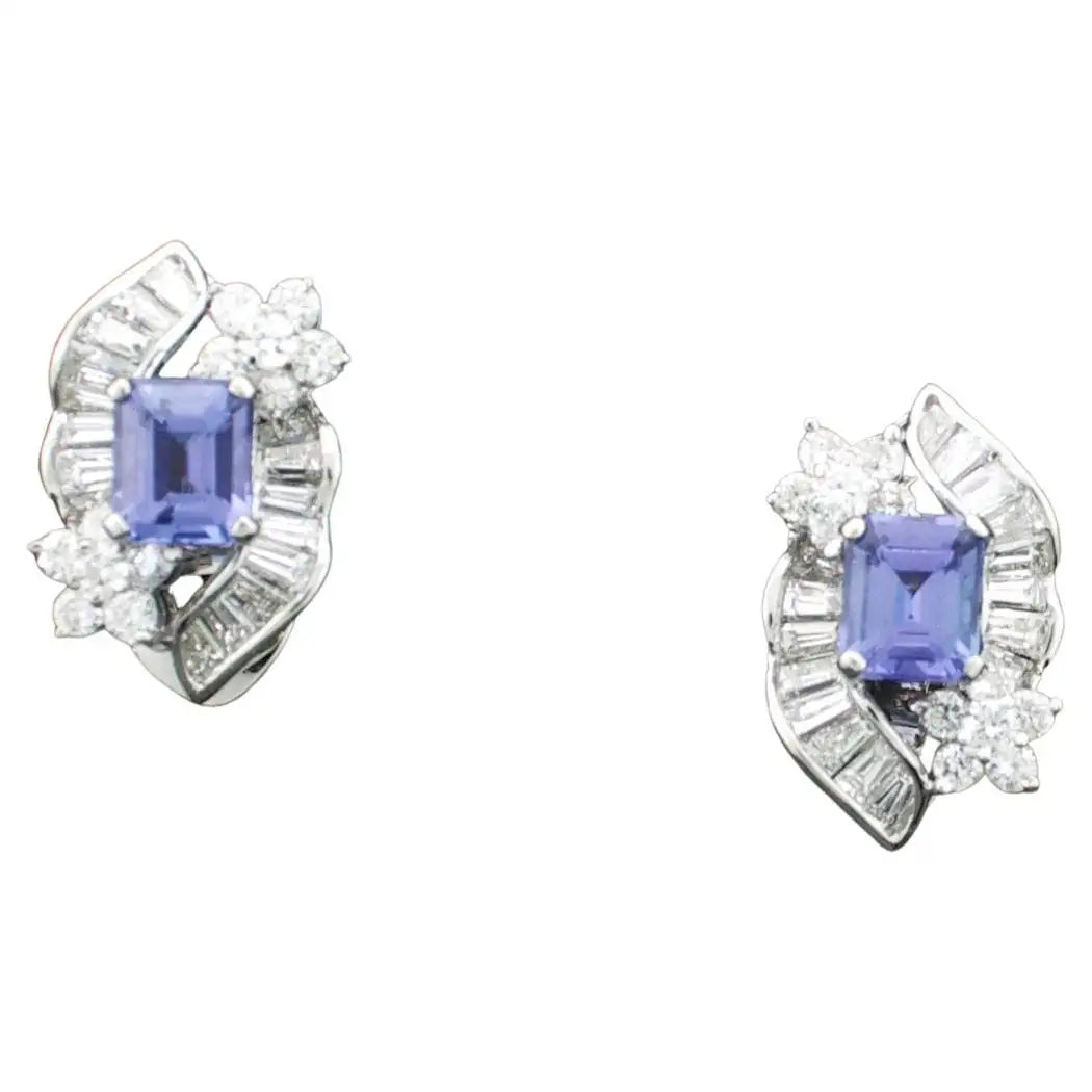 Best hoop earrings with gold for a luxurious and timeless look-Classy Tanzanite and Diamond Earrings in 18k White Gold