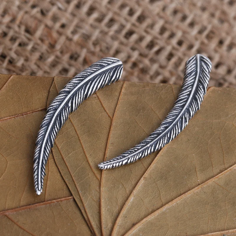 Hoop earrings with oversized pearl accents for a statement-making look-Coconut Leaf Ear Climber Earrings in Sterling Silver