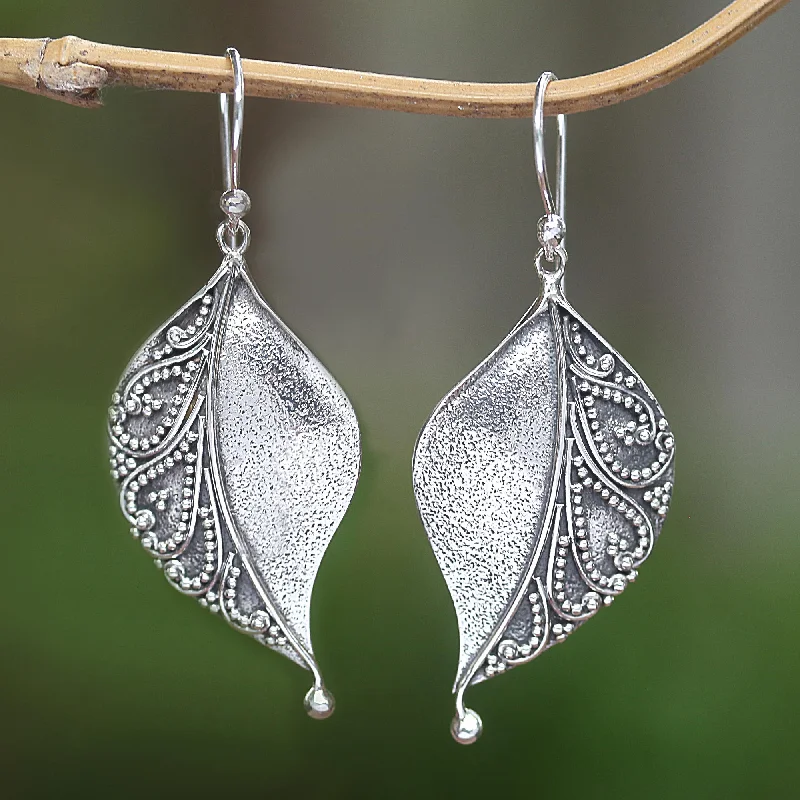 Best hoop earrings with smooth ceramic finishes for a polished, clean style-Complex Nature Sterling Silver Stylized Leaf Dangle Earrings