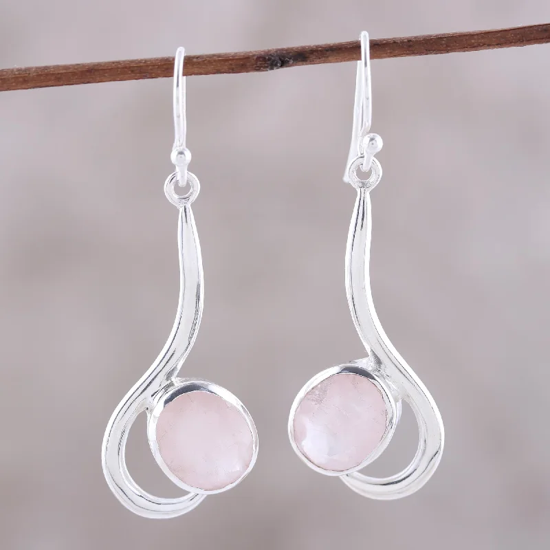 Hoop earrings with leather accents for a sleek and bold combination-Cool Sabarmati Rose Quartz Ovals Set In Sterling Silver Arc Dangle Earrings