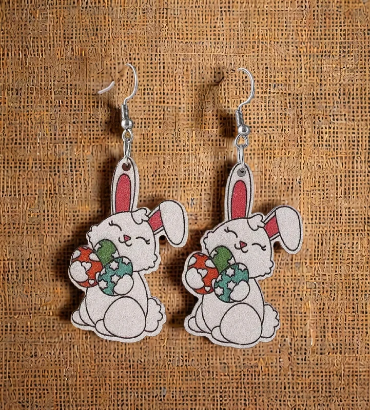 Best hoop earrings with geometric shapes for a modern and artistic appeal-Adorable Easter Bunny Wood Earrings