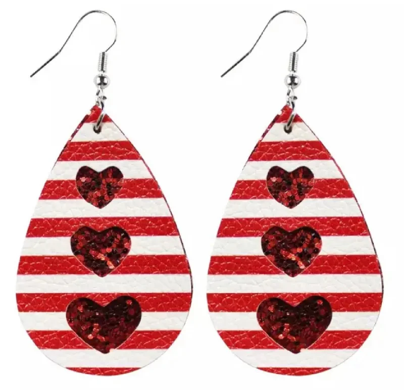 Large hoop earrings for a bold and statement-making fashion accessory-Beautiful Red Striped Valentines Earrings