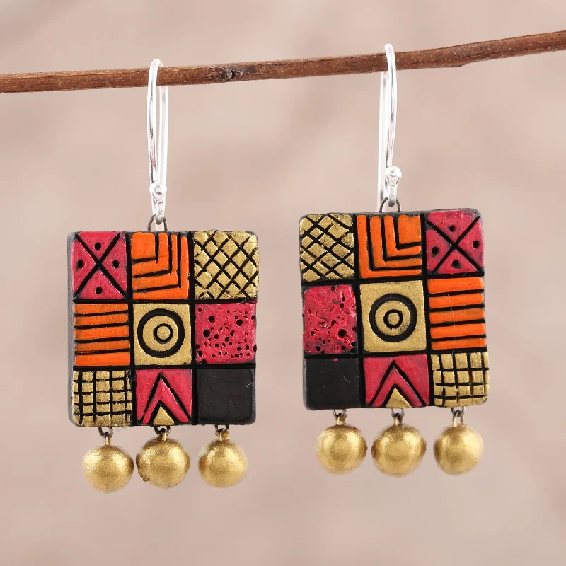 Best hoop earrings with snake chain details for a sleek and modern touch-Creative Fusion Hand-Painted Square Ceramic Chandelier Earrings from India