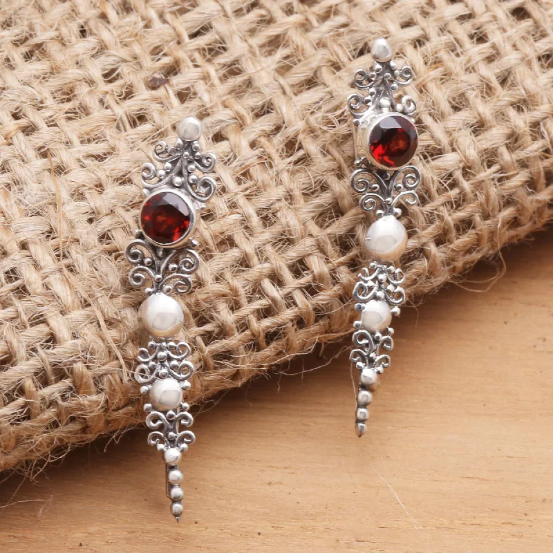 Hoop earrings with leather accents for a sleek and bold combination-Crimson Penjor Garnet and Sterling Silver Ear Climber Earrings