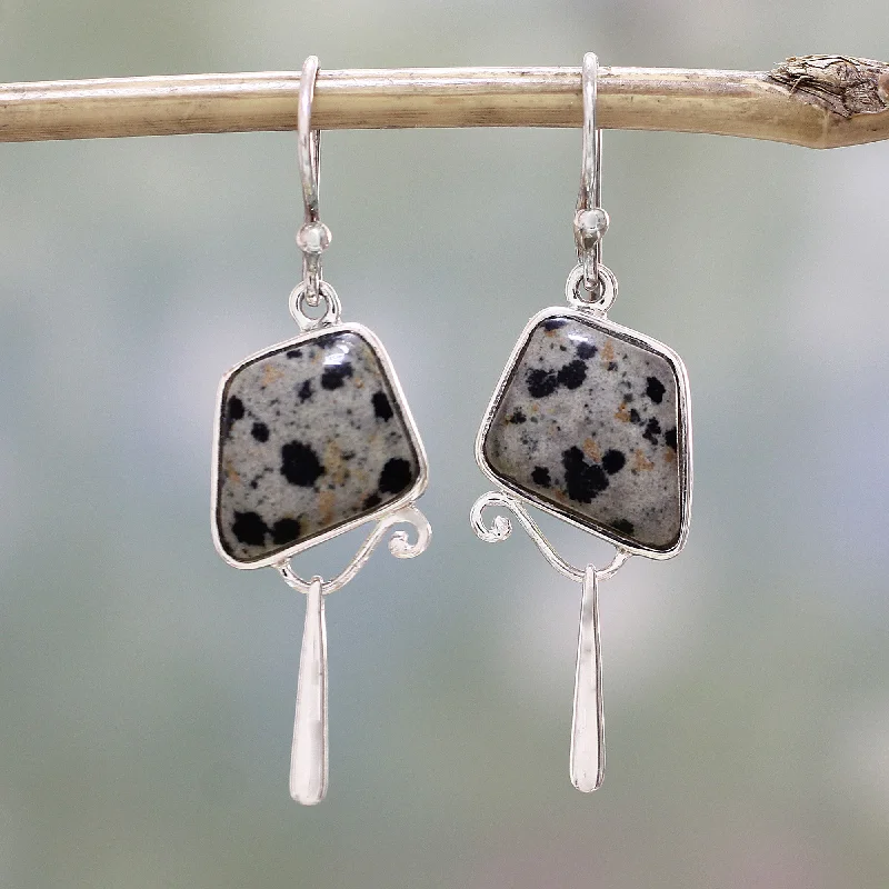 Hoop earrings with oversized pearl accents for a statement-making look-Dalmatian Beauty India Dalmatian Jasper and Sterling Silver Dangle Earrings