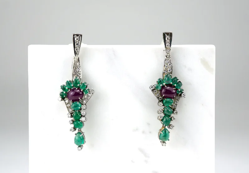 Best hoop earrings with blackened metal for an edgy and bold appearance-Diamond Emerald Ruby Platinum Earrings