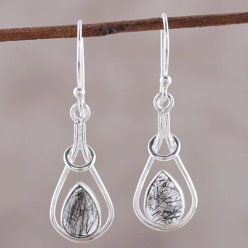 Hoop earrings with hearts for a sweet and romantic gesture-Droplet Flair Drop-Shaped Rutilated Quartz Dangle Earrings from India