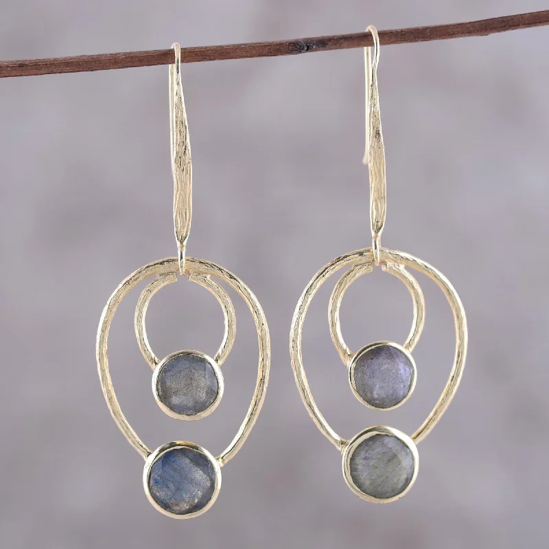 Hoop earrings with circle designs for a classic and timeless shape-Dusky Glamour 18k Gold Plated Labradorite Dangle Earrings from India