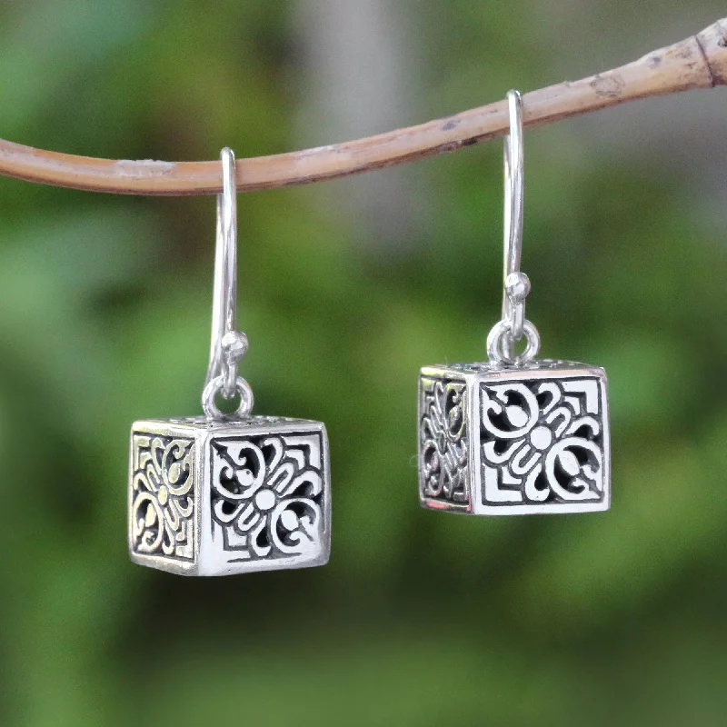 Best hoop earrings with detachable studs for a versatile and adjustable accessory-Elegant Dice Sterling Silver Cube Dangle Earrings from Bali