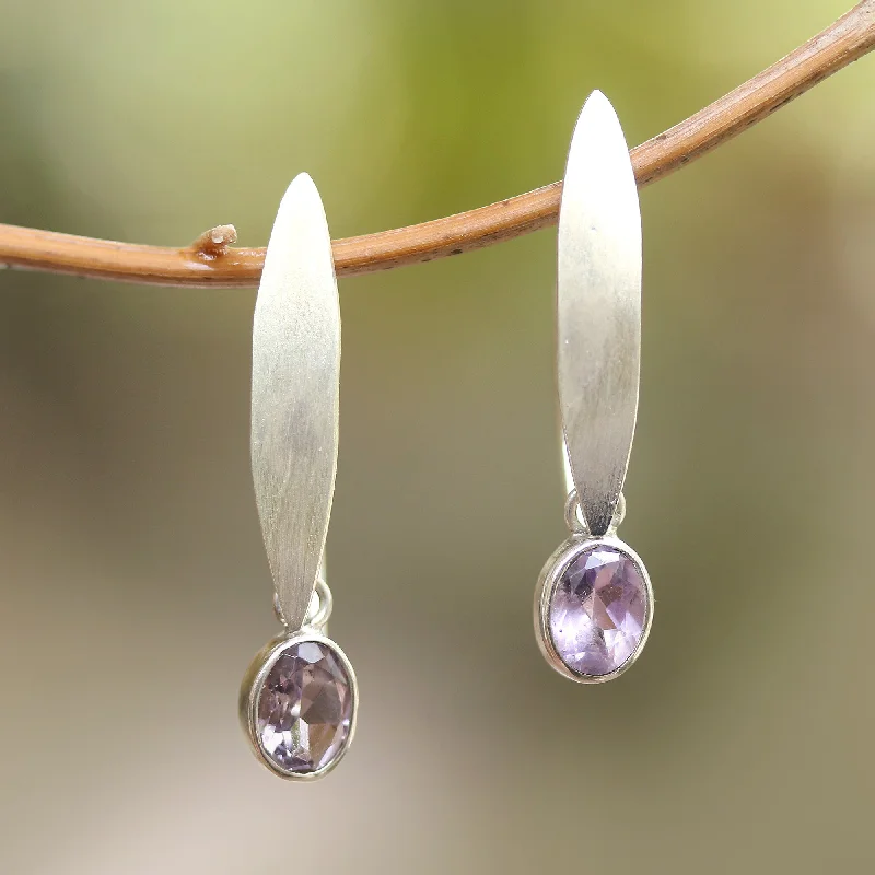 Best hoop earrings with snake chain details for a sleek and modern touch-Elegant Ellipses Elliptical Amethyst Dangle Earrings from Bali