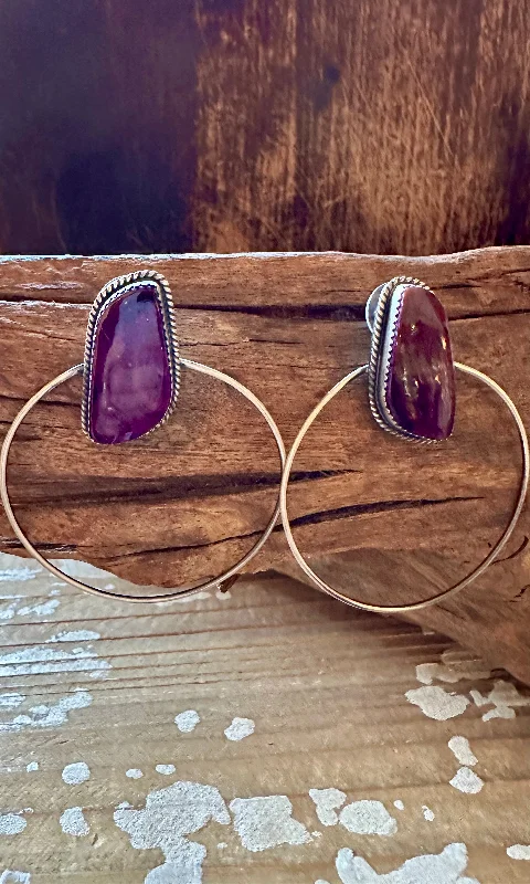 Best hoop earrings with vintage coins for a retro, antique-inspired style-ELOUISE KEE PURPLE Spiney Oyster Sterling Silver Hoop Earrings