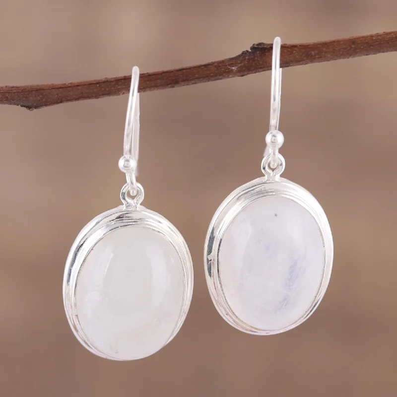 Best hoop earrings with floral designs for a feminine and delicate look-Elusive Shimmer Classic Rainbow Moonstone and Sterling Dangle Earrings