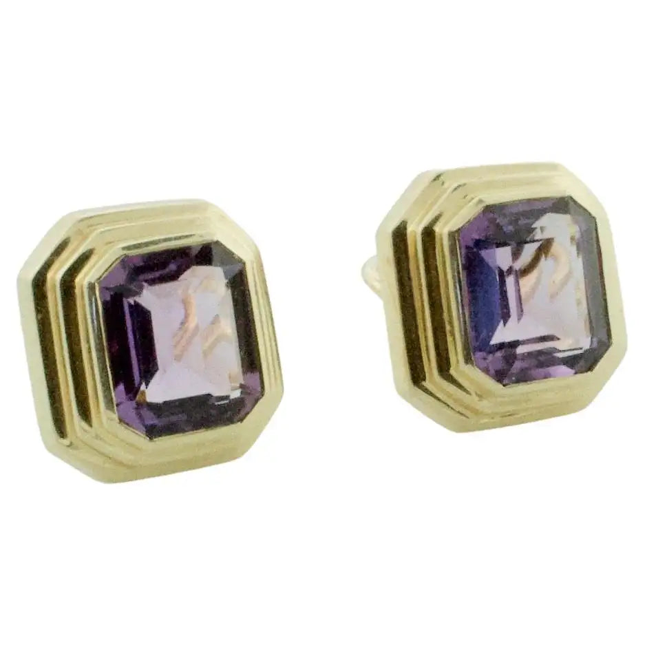 Best hoop earrings with blackened metal for an edgy and bold appearance-Emerald Cut Amethyst Earrings in 18k Yellow Gold