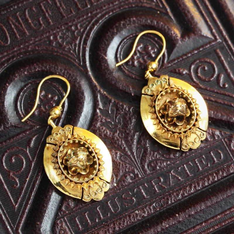 Best hoop earrings with geometric pendants for a modern, chic appeal-Etruscan Inspired Victorian 15ct Gold Earrings