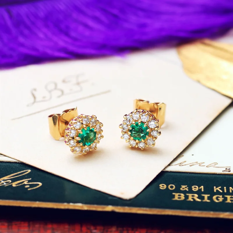 Hoop earrings with a chunky design for a bold and trendy statement-Fabulous Vintage Date 1981 Emerald & Diamond Earrings