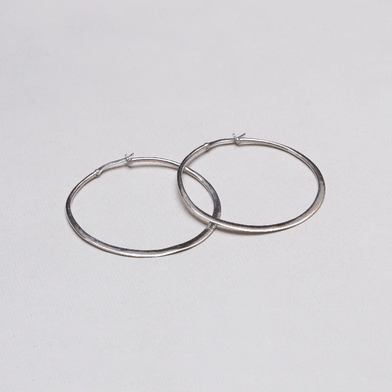 Best hoop earrings with braided leather for a rustic, stylish finish-Flat Silver Large Hoop Earrings