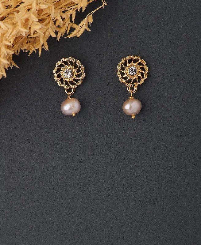 Best hoop earrings with baroque pearls for a luxurious and elegant vibe-Floral Stone Studded Pearl Earring