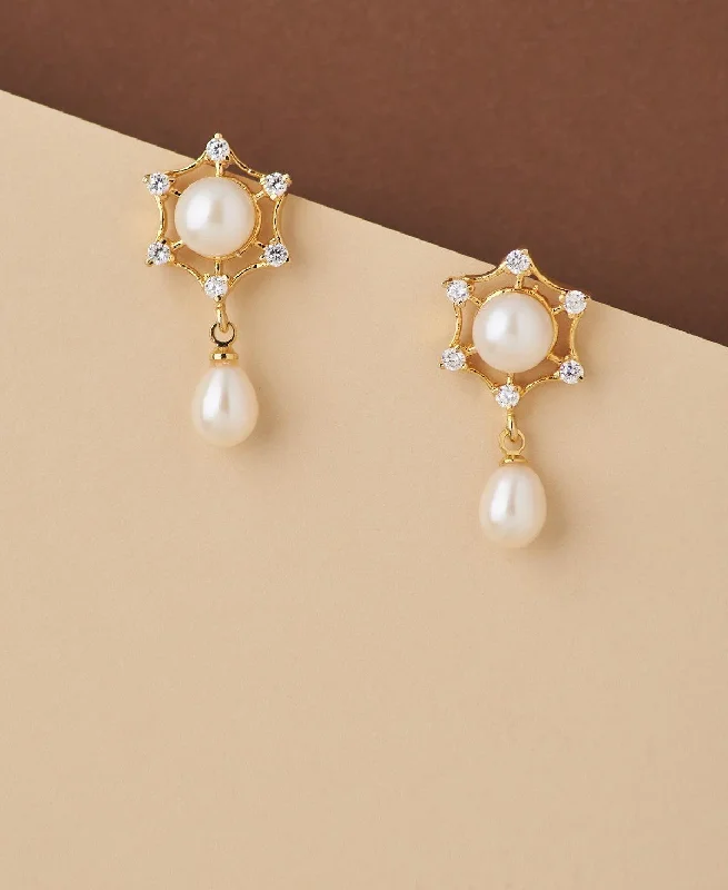 Hoop earrings with tortoiseshell designs for a chic and classic style-Floral Stone Studded Pearl Earring