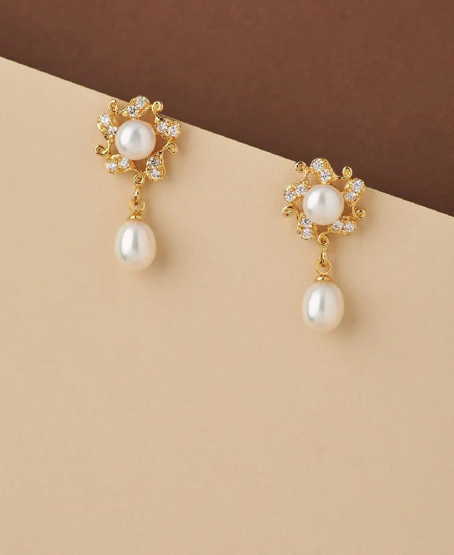 Best hoop earrings with asymmetrical designs for a fashion-forward, avant-garde look-Floral Stone Studded Pearl Earring