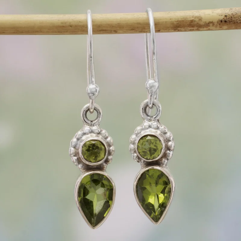 Best hoop earrings with stacked layers for a dimensional and bold look-Forest Sparkle Peridot and Sterling Silver Dangle Earrings from India