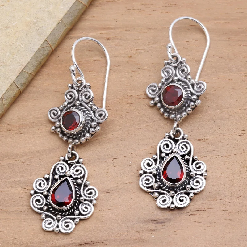 Best hoop earrings with crescent-shaped designs for a bold, moon-inspired style-Garden Charm Sterling Silver and Garnet Dangle Earrings