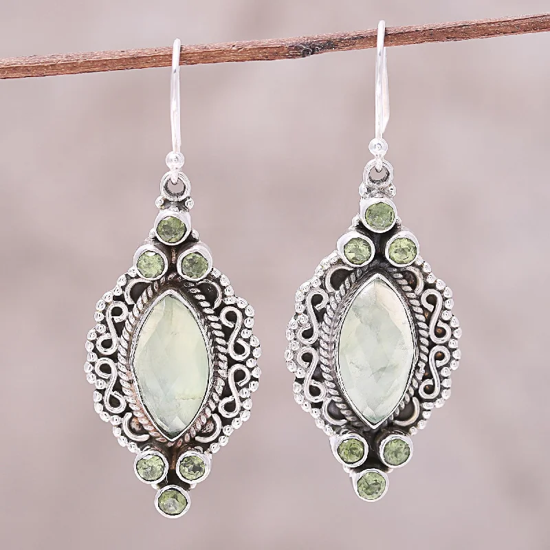 Best hoop earrings with delicate chain details for a trendy and stylish design-Glamour in Green Green Peridot and Prehnite Silver Marquise Dangle Earrings