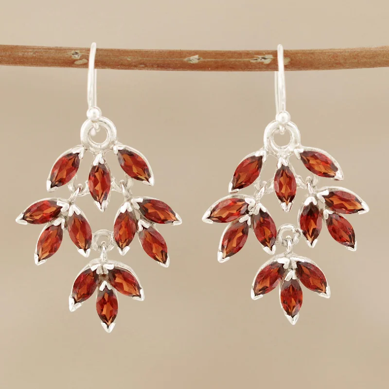 Best hoop earrings with angel wing accents for a spiritual and meaningful design-Glittering Autumn Marquise Garnet Dangle Earrings Crafted in India