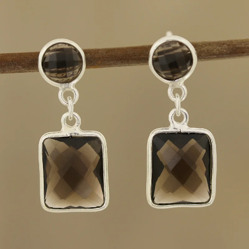 Classic hoop earrings with a thin profile for a sleek and subtle style-Glittering Delight 13.5-Carat Smoky Quartz Dangle Earrings from India