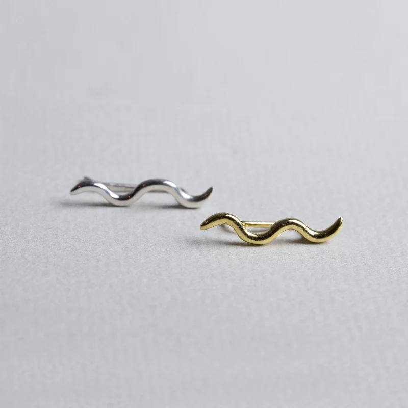 Hoop earrings with twisted leather for a chic and modern boho look-Gold and Silver Climber Earslide