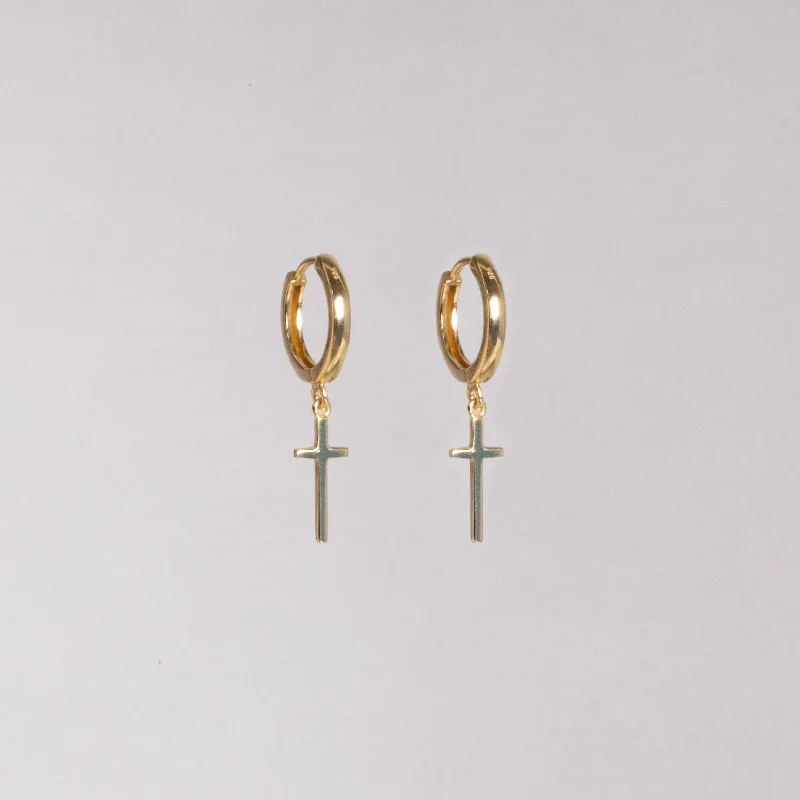 Best hoop earrings with stacked layers for a dimensional and bold look-Gold Cross Hoop Earrings