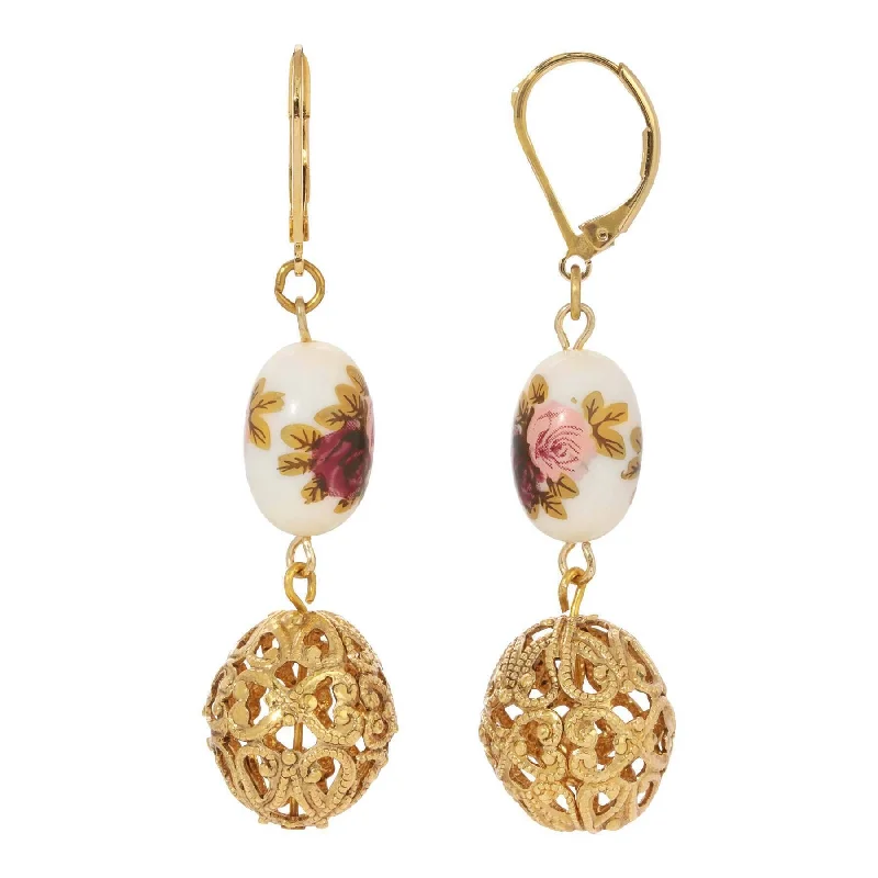 Hoop earrings with braided patterns for a detailed and textured finish-1928 Jewelry Manor House Filigree Puff Ball Flower Bead Dangle Earrings